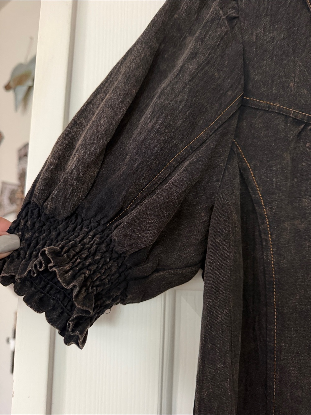 UMGEE Washed Black Button-Front Country Style Midi Dress - Picture 3 of 7